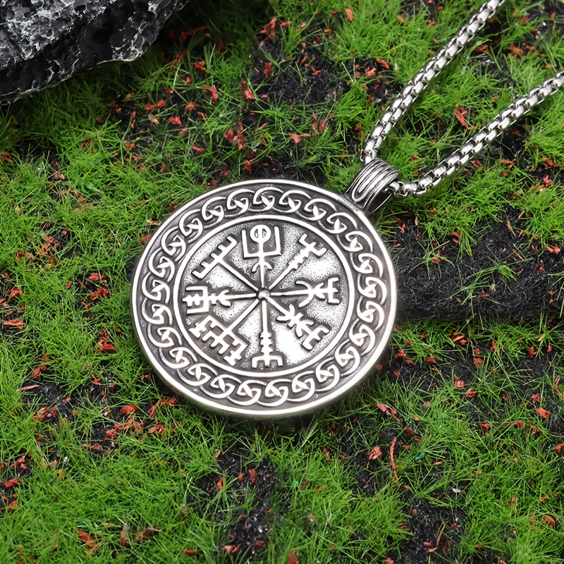 Men's Vintage Viking Compass Pendant Necklace